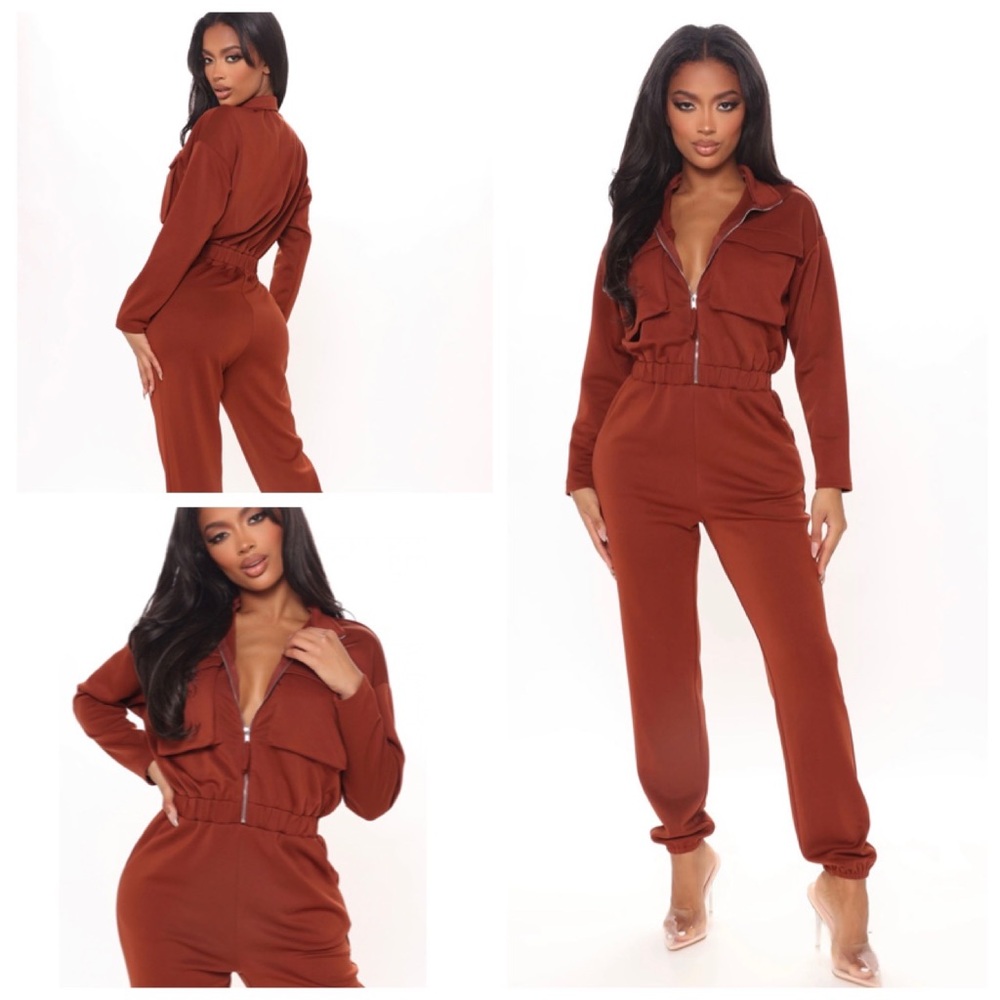 Fashion Nova Cognac Jumpsuit size S